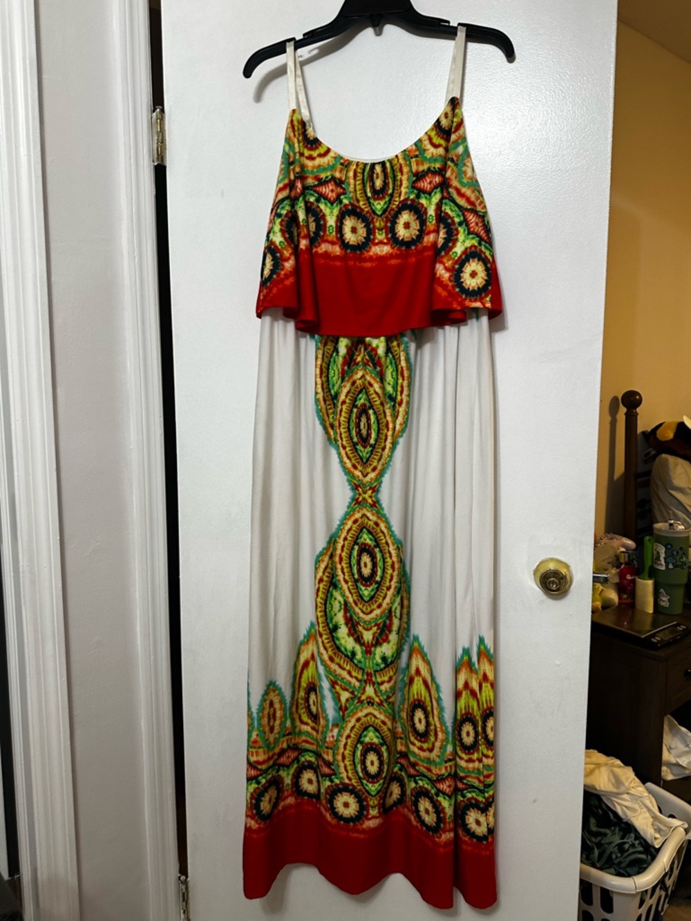Forever 21 Red and White Tribal-Print Maxi Dress